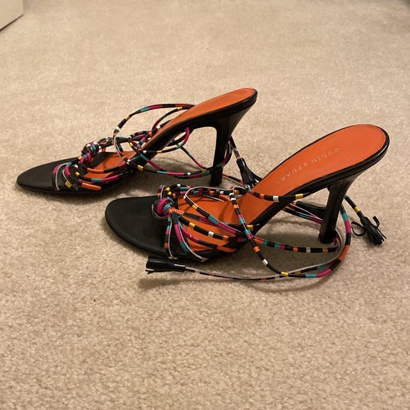 Colin Stuart Colorful Leather Straps Lace-Up/Wrap Sandals Heels Size 6.5 - Picture 4 of 13